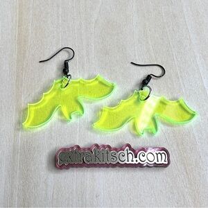 Bat Earrings - Neon Green Yellow Black Light Reactive Glow Jewelry